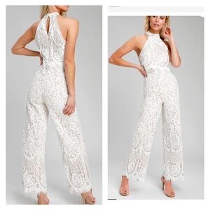 Lulu’s Britney White Lace Halter Jumpsuit